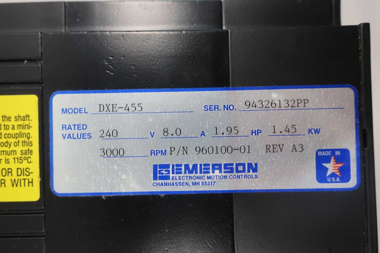 NEW EMERSON DXE-455 SERVO MOTOR 3000RPM REV A3 240V-AC 8A AMP 1.95HP - SERVO