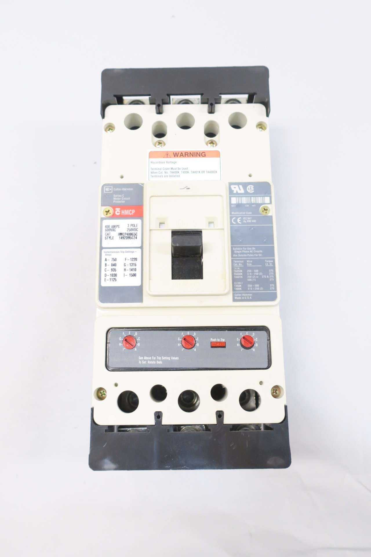 CUTLER HAMMER 400A 600V-AC MOLDED CIRCUIT BREAKER - CIRCUIT BREAKERS
