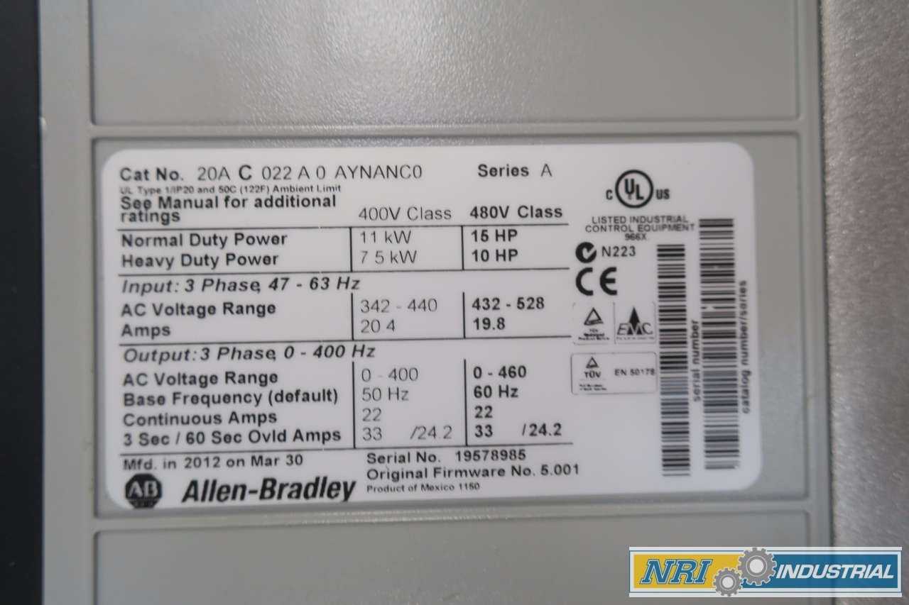 NEW ALLEN BRADLEY 20AC022A0AYNANC0 POWERFLEX 70 15HP 480V MOTOR DRIVE - MOTOR DRIVES