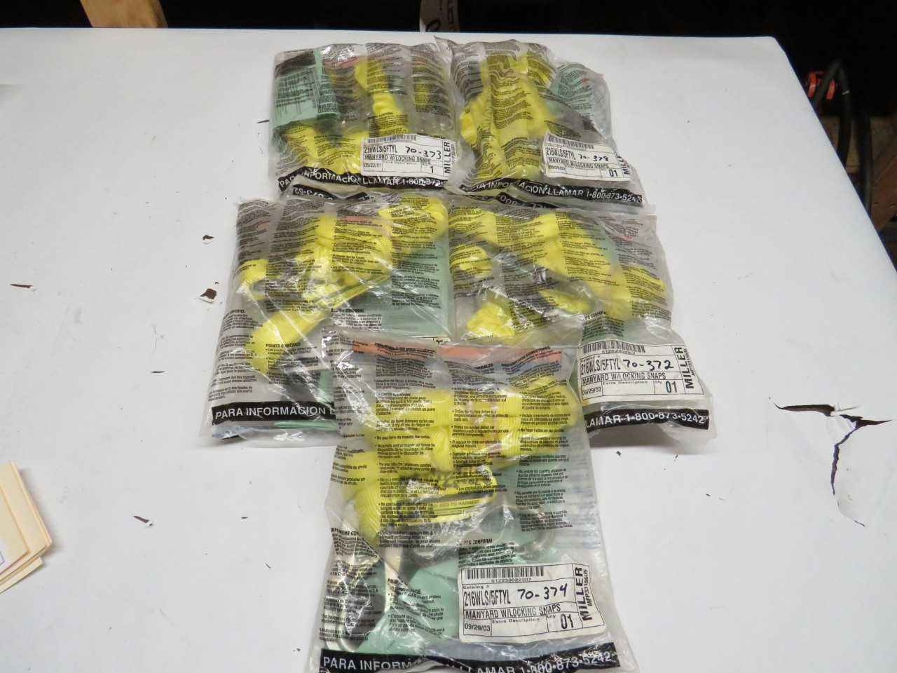 LOT OF 5 MILLER 216WLS/5FTYL MANYARD W/ LOCKING SNAPS - SAFETY EQUIPMENT