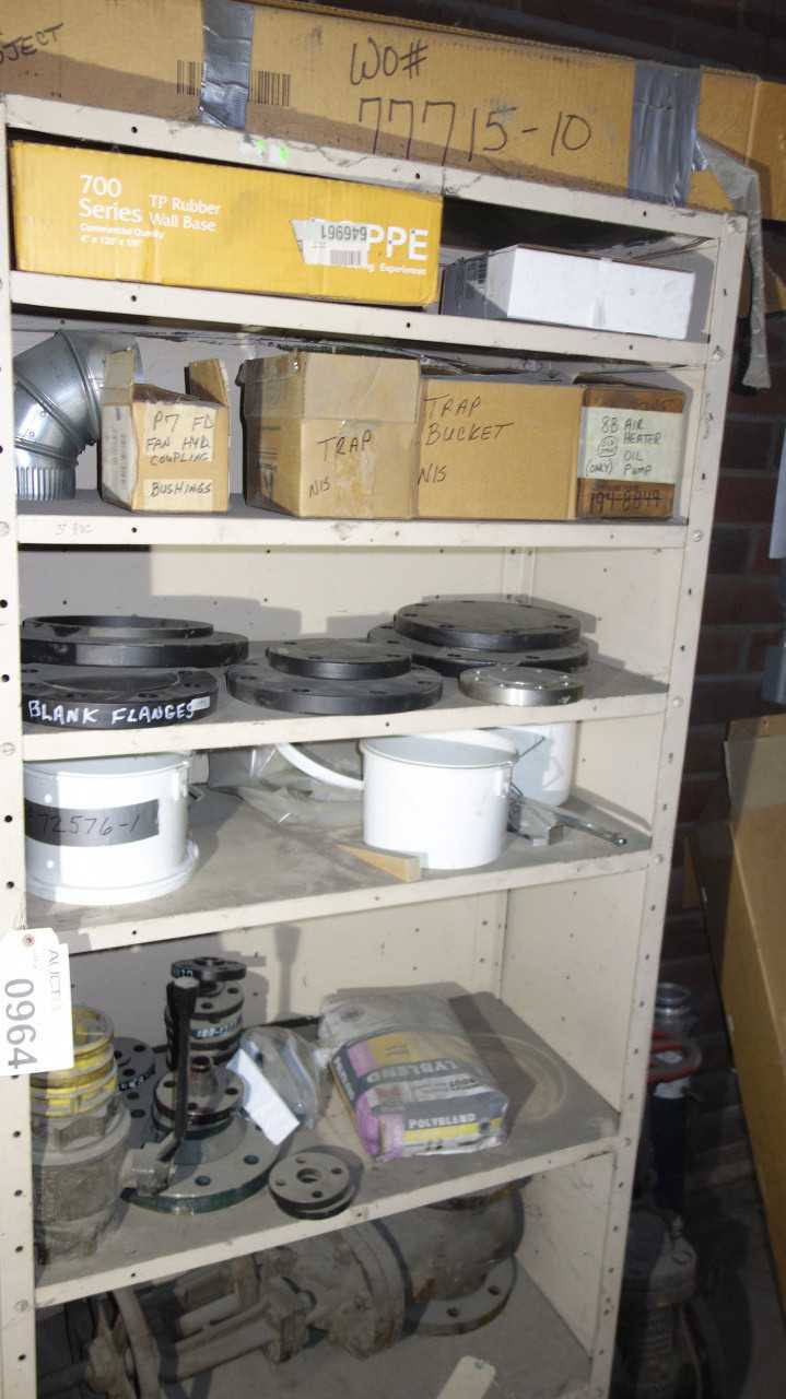 CONTENTS OF SHELF, ASSORTED STEEL VALVES, STEEL FLANGES - TOOL STORAGE