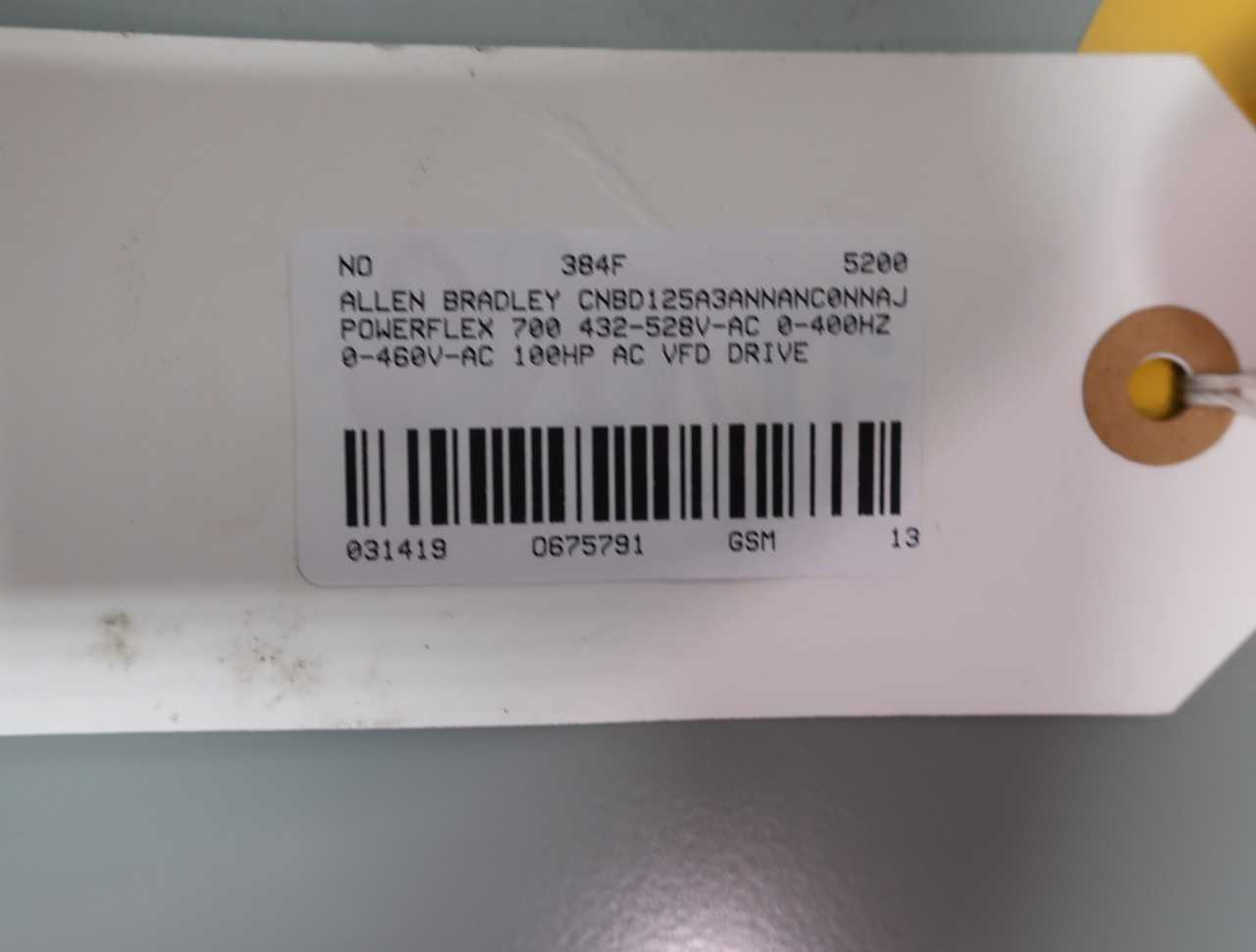 ALLEN BRADLEY 20BD125A3ANNANC0NNAJ POWERFLEX 700 432-528V-AC 0-400HZ 0-460V-AC 100HP AC VFD DRIVE - MOTOR DRIVES