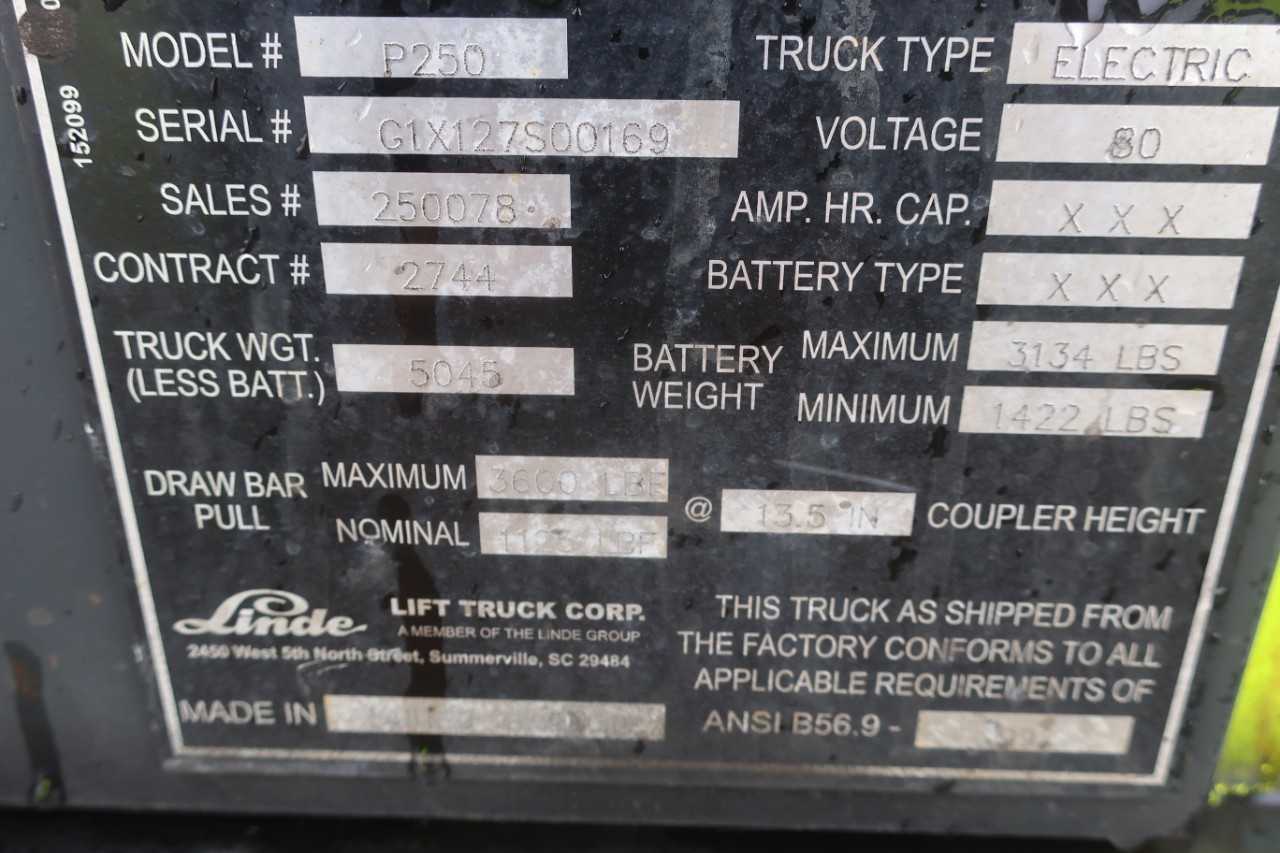 LINDE P250 80V ELECTRIC LOAD TRANSPORTER W/O BATTERY - ELECTRICAL COMPONENTS