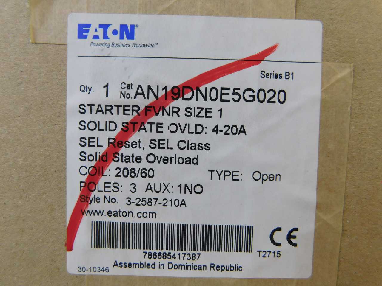 Quantity of 2 New Surplus Eaton AN19DN0E5G020 Starter Non Reversing 3P 27A 208V 60Hz - MOTOR STARTERS