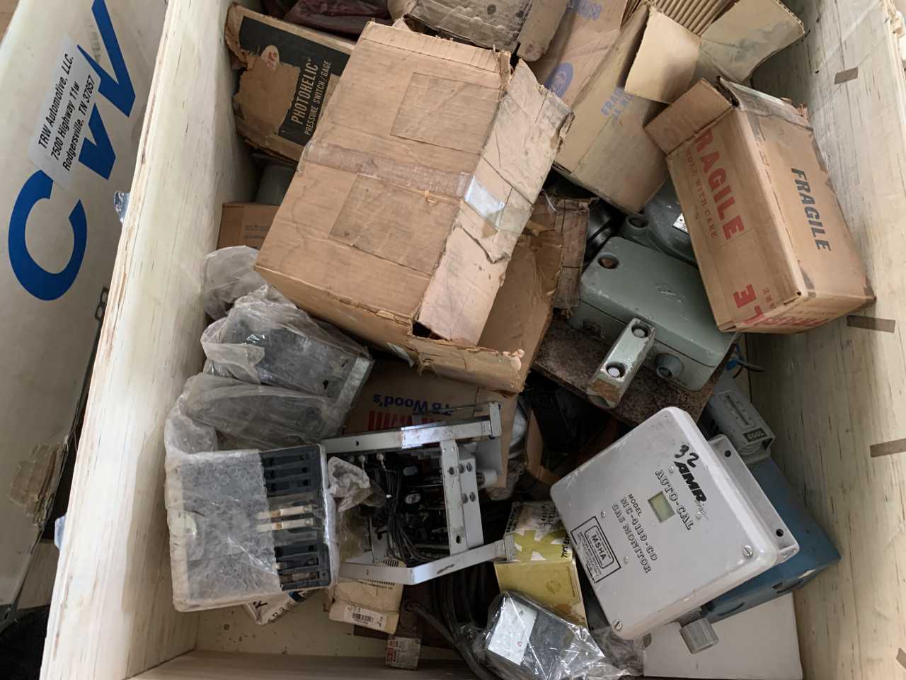 CRATE OF ELECTRICAL AUTOMATION EQUIPMENT MISC. PARTS - ELECTRICAL COMPONENTS
