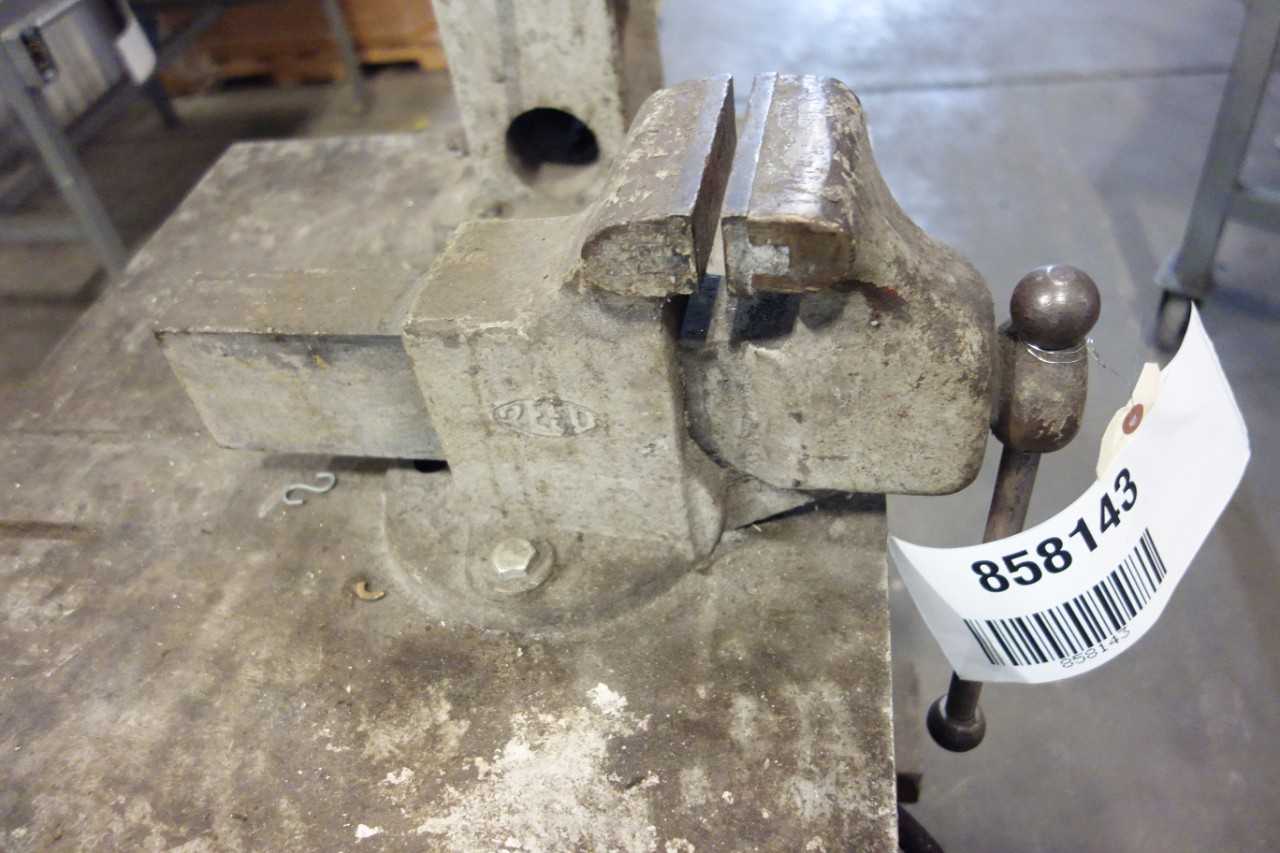 WORK TABLE WITH 2 TON HAND PRESS AND REED VISE - MATERIAL HANDLING