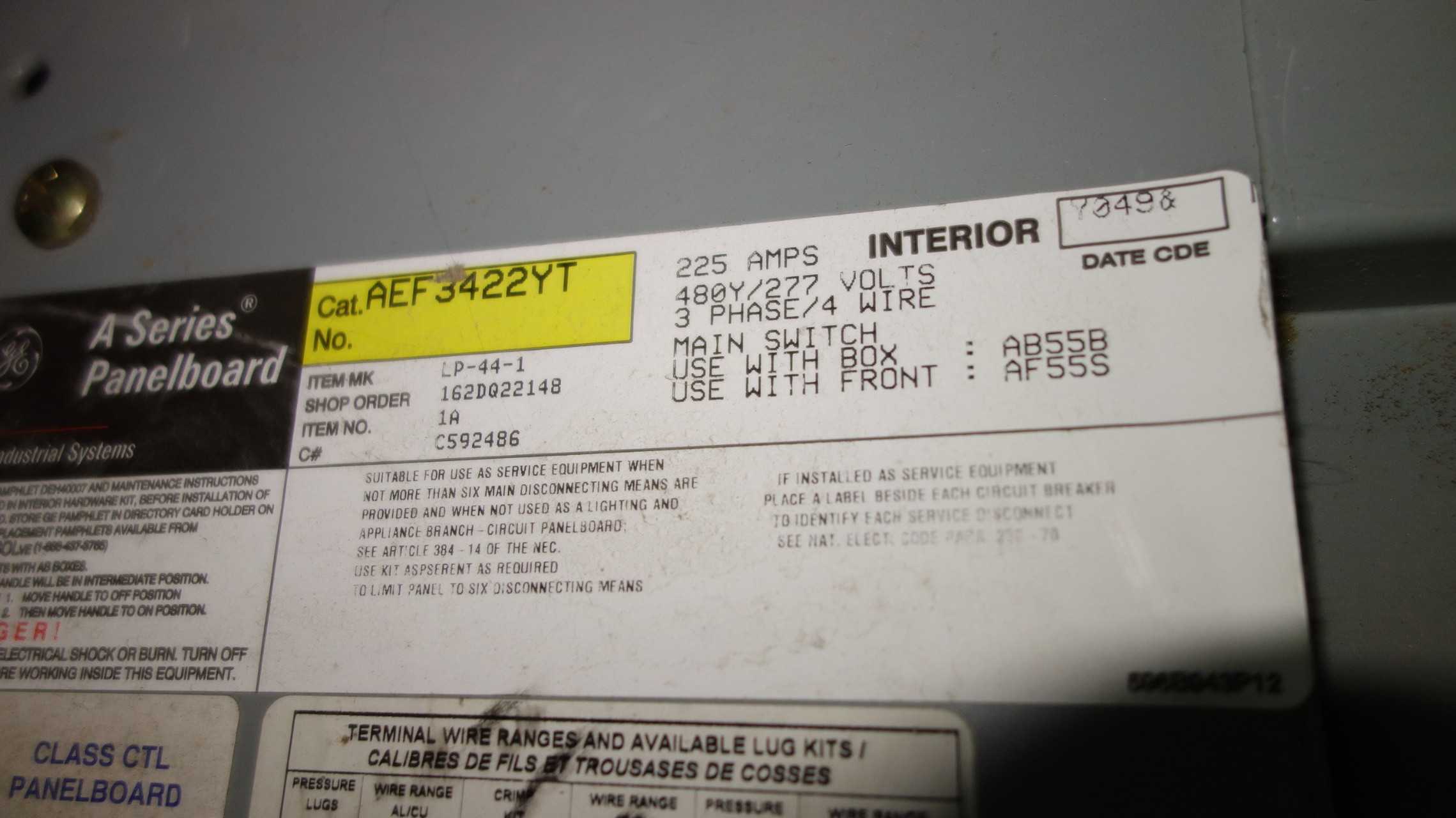 LOT OF 2 AEF3422YT 225A 480V-AC GE PANEL BOARDS (MISSING COVERS) - ELECTRICAL COMPONENTS