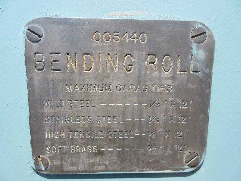 BERTSCH INITIAL PINCH MECHANICAL PLATE ROLLS - MACHINING ACCESSORIES & TOOLING