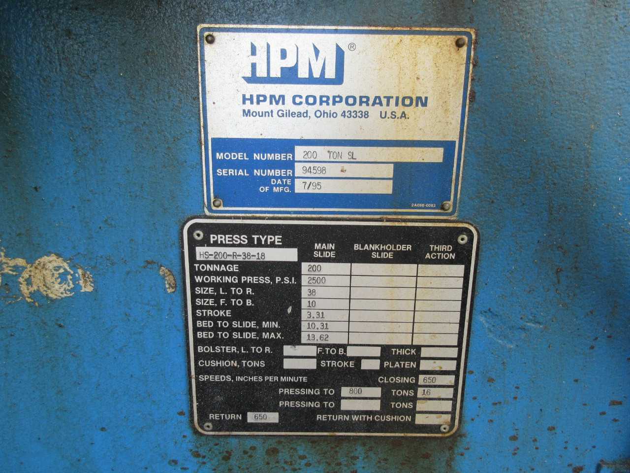 HPM 200 TON HYDRAULIC PRESS - PRESSES