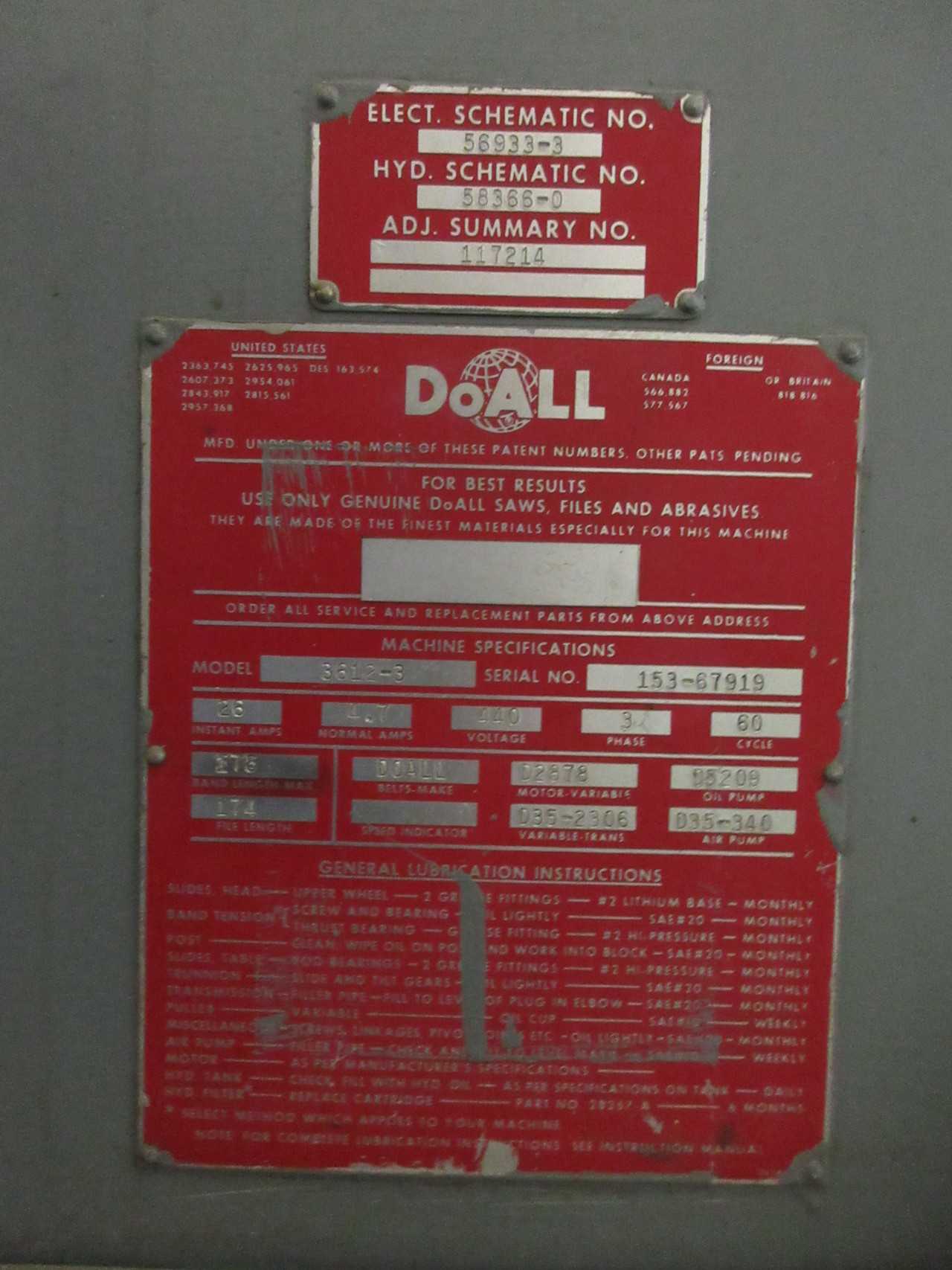 DOALL 3612-3 VERTICAL BAND SAW - METAL SAWS