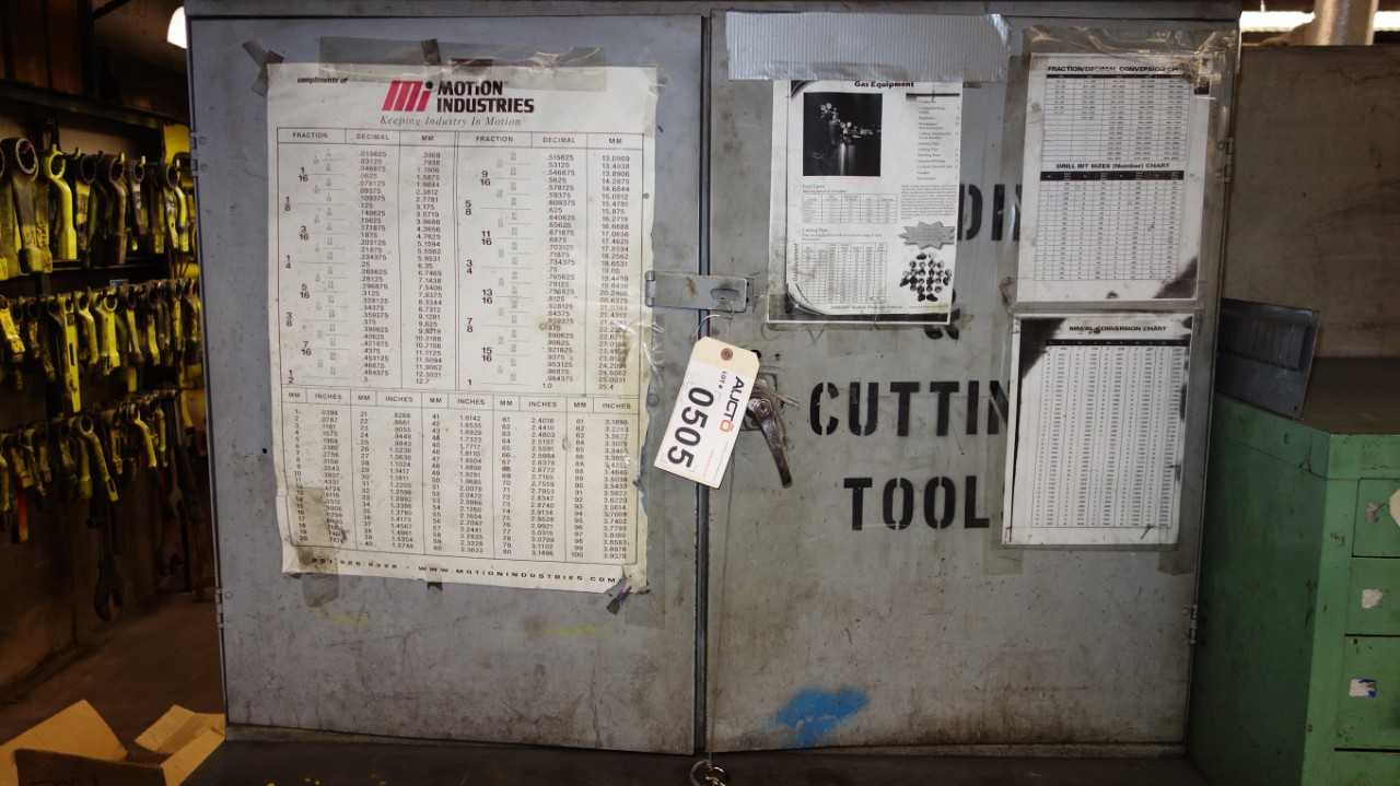 CABINET WITH CONTENTS, ASSORTED WELDING ACCESSORIES, NOZZLES, AND WIRE - WELDING EQUIPMENT