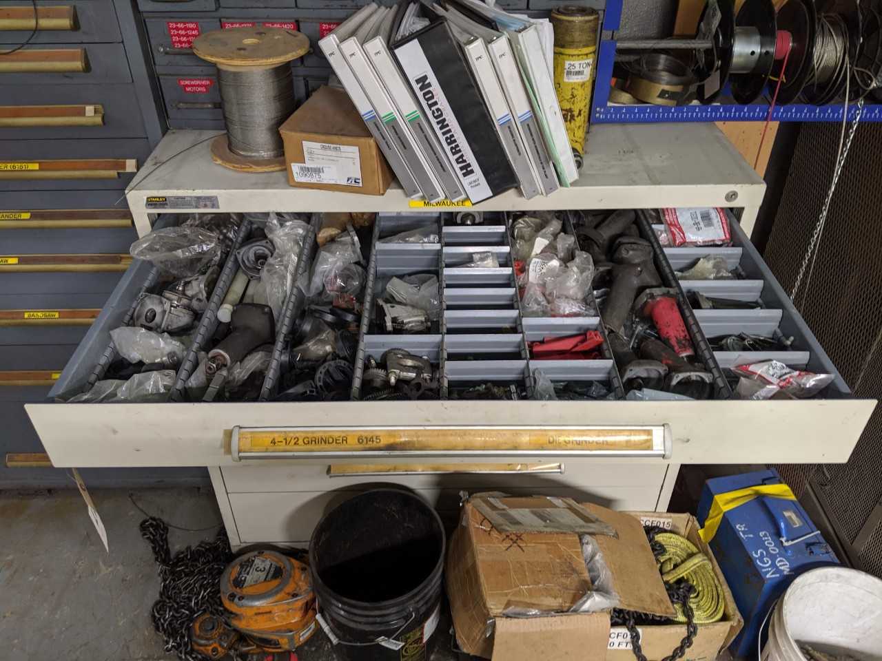 6-drawer cabinet with Milwaukee power tool parts - TOOL STORAGE
