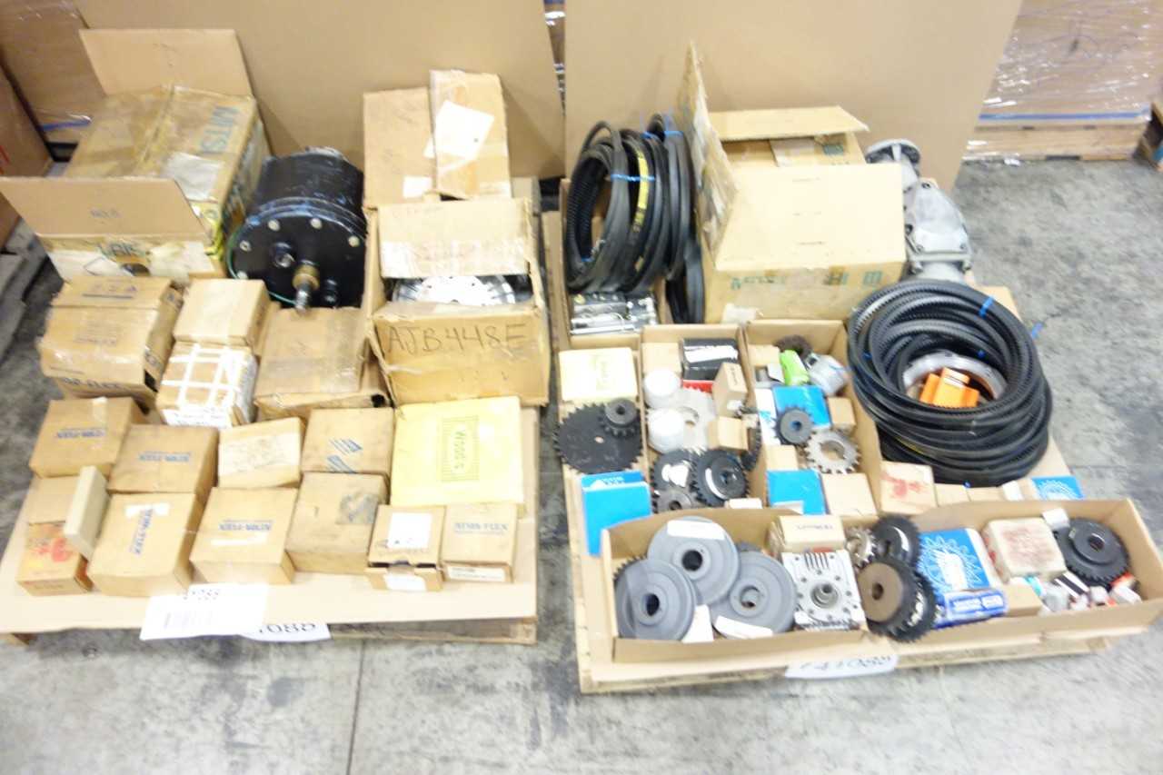2 PALLETS OF ASSORTED GEAR REDUCERS, BELTS, SPROCKETS, BELT SHEAVES- MITSUBISHI, THK, MARTIN - GEAR REDUCERS