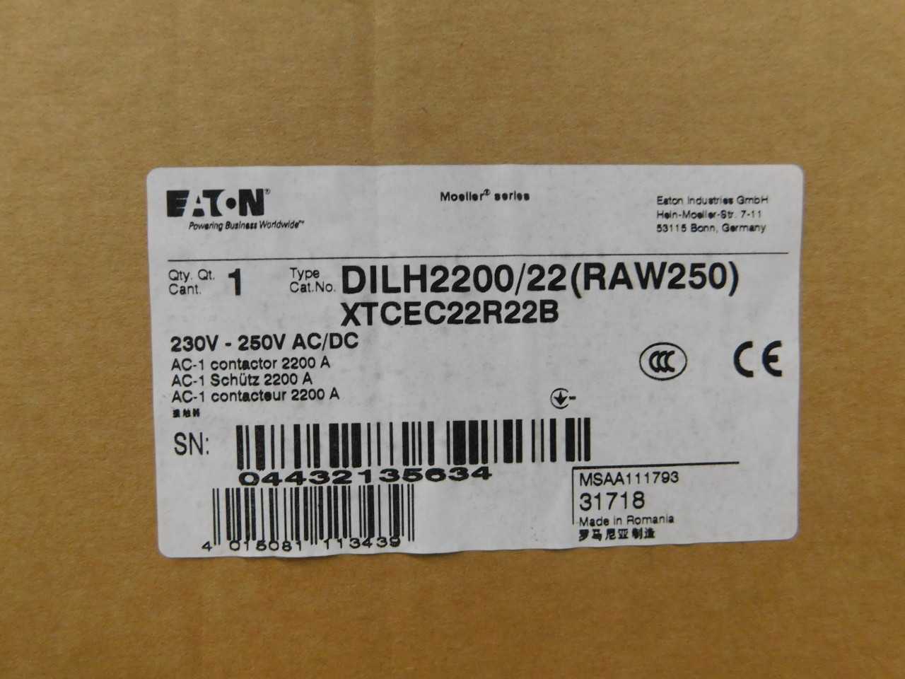 Quantity of 1x XTCEC22R22B Contactors - CONTACTORS