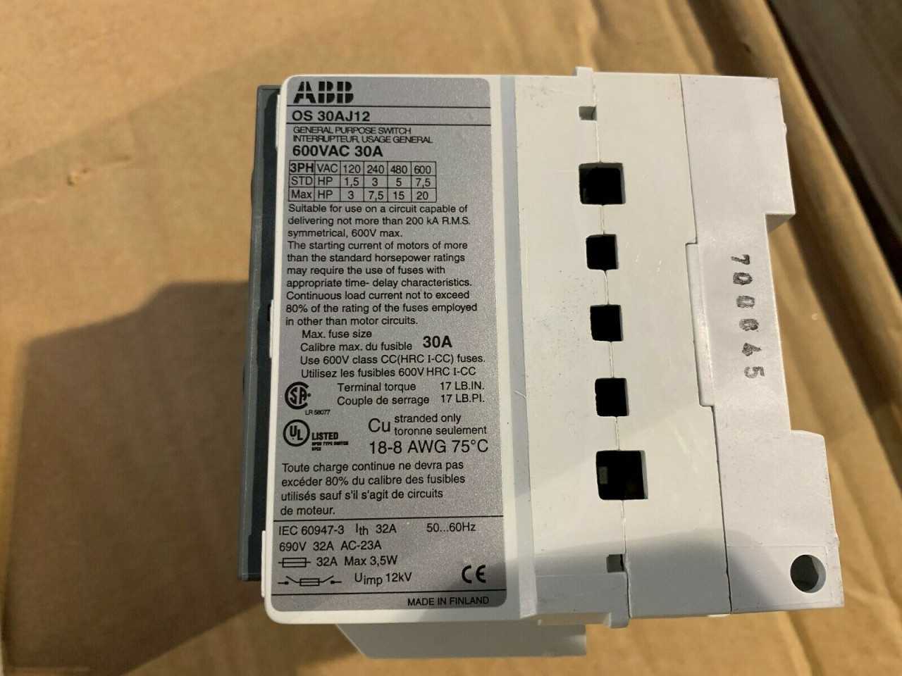 NEW IN BOX ABB OS30AJ12 SWITCH 1SCA022548R9810 - ELECTRICAL COMPONENTS