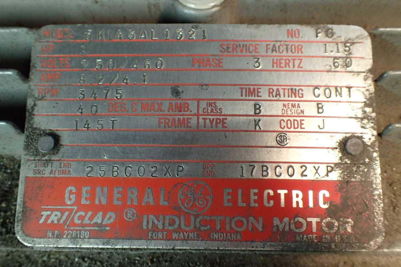GE Triclad Induction Motor: 5K145AL1321, 3HP, 230/460V, 3PH, 3475 RPM, 145T, NOS - ELECTRICAL COMPONENTS
