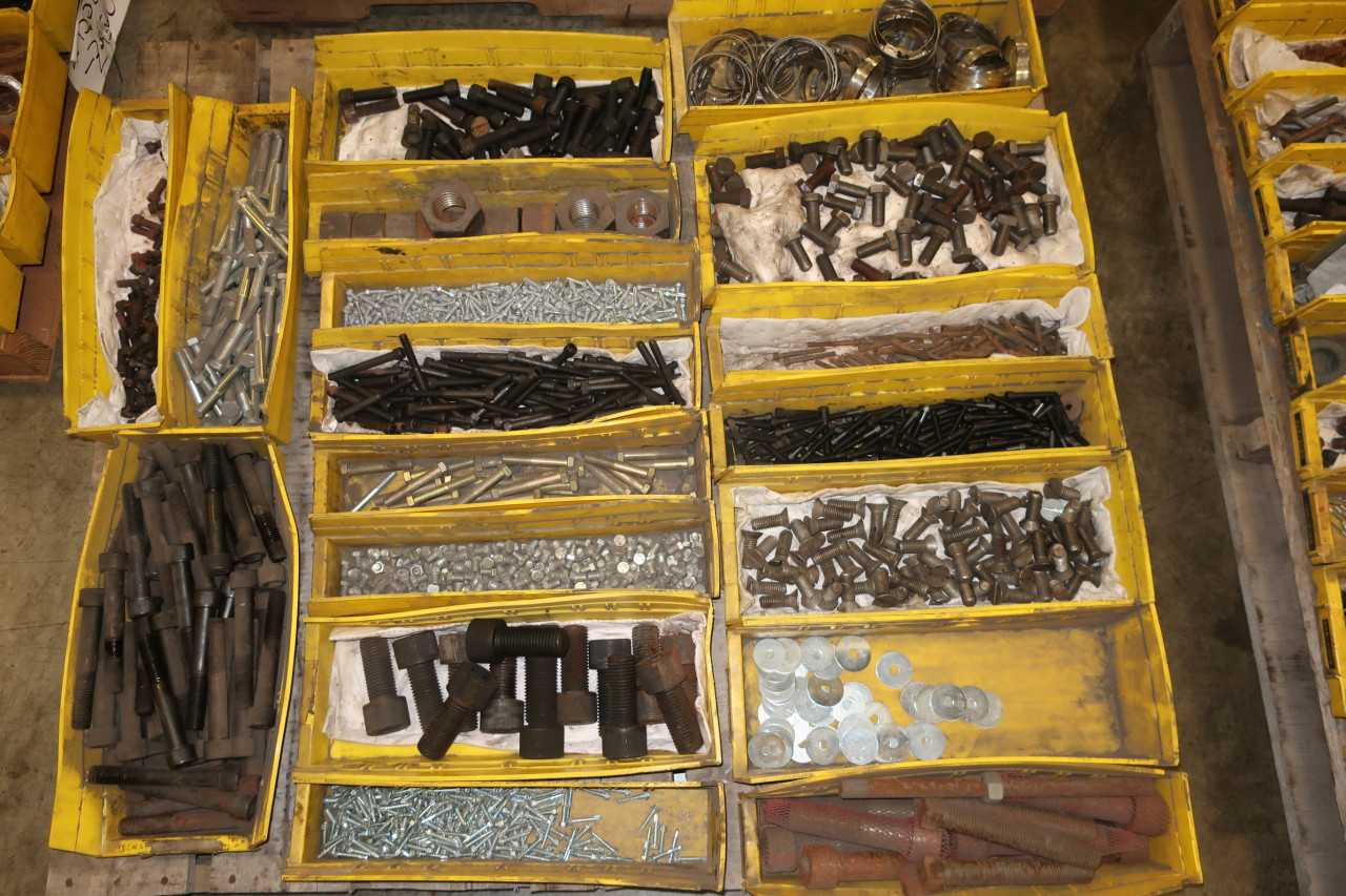 7 PALLETS OF ASSORTED HARDWARE NUTS BOLTS SCREWS WASHERS - ELECTRIC POWER TOOLS