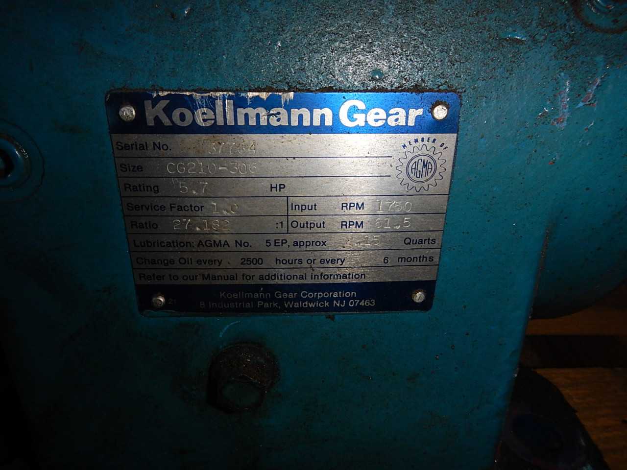 5 HP Koellmann Gear Reducer Model CG210-306 - GEAR REDUCERS