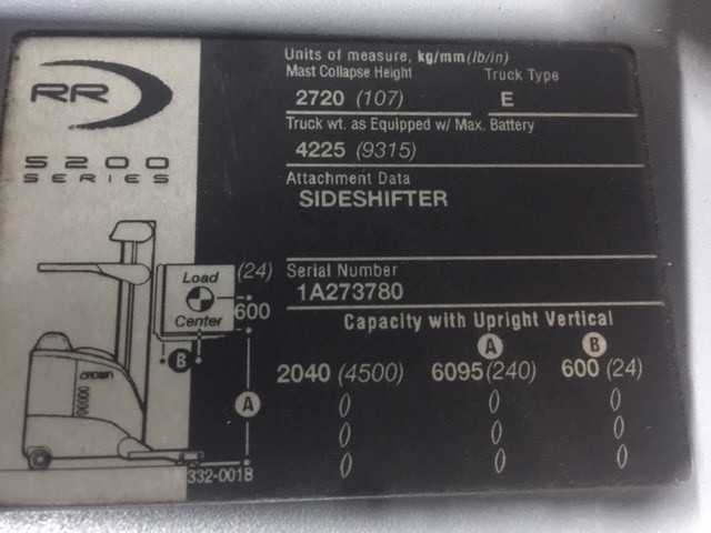 2004 Crown RR522045TT240 reach truck, Maryland Hts., MO - REACH TRUCKS