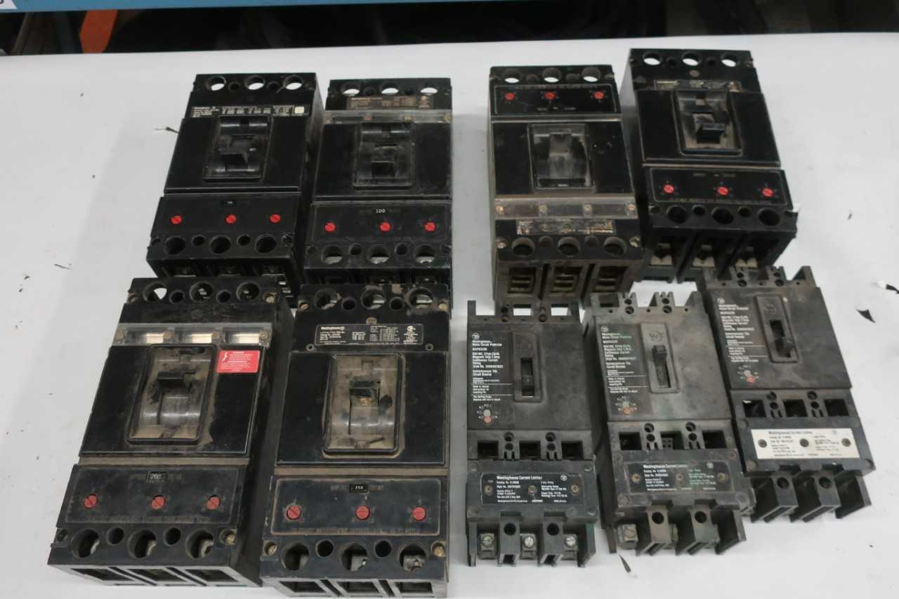 LOT OF 9 ASSORTED WESTINGHOUSE 3P CIRCUIT BREAKERS - CIRCUIT BREAKERS