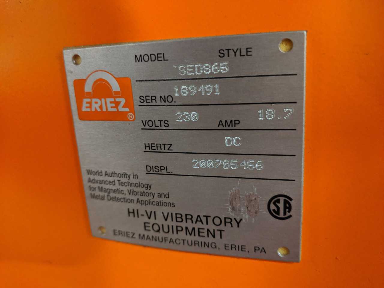 Eriez SED-865 Explosion Proof Suspended Electromagnet - MATERIAL HANDLING