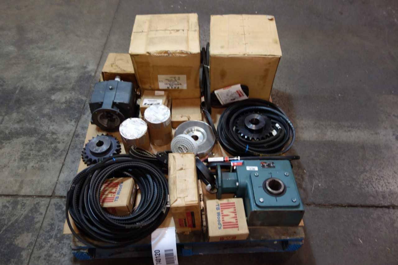 1 PALLET OF ASSORTED V-BELTS, ROLLER CHAINS, GEAR COUPLINGS- DODGE, BROWNING, DAYTON - ROLLER CHAIN 1 PALLET OF ASSORTED V-BELTS, ROLLER CHAINS, GEAR COUPLINGS- DODGE, BROWNING, DAYTON - ROLLER CHAIN