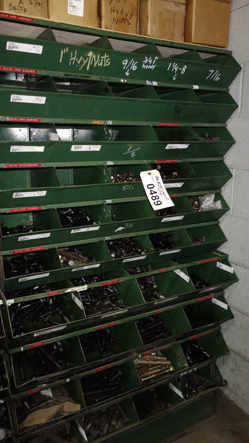 SHELVES OF ASSORTED THREADED SCREWS AND NUTS - INDUSTRIAL PARTS