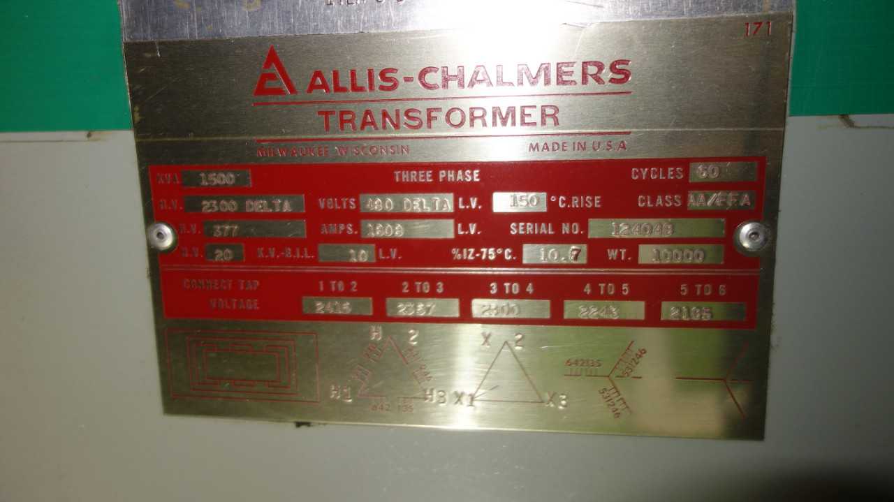 LOT OF 2 ALLIS CHALMERS AA/FFA 1500KVA TRANSFORMERS - CONTROL TRANSFORMERS