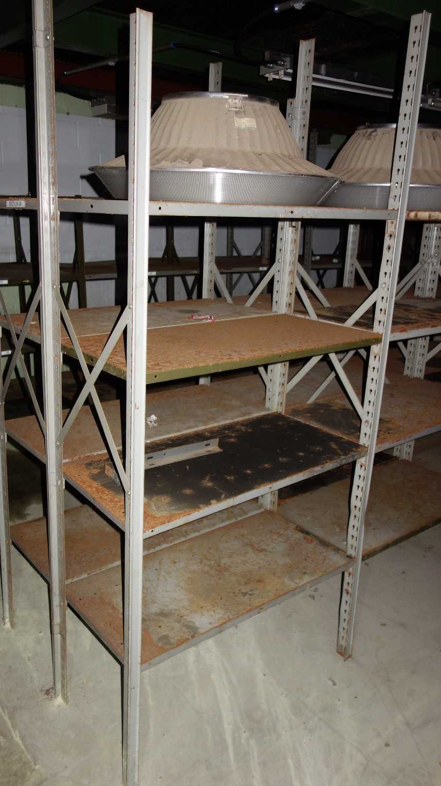 3 ROWS OF STEEL SHELVING, APPROX 18FT LONG, 4FT HIGH - SHELVING