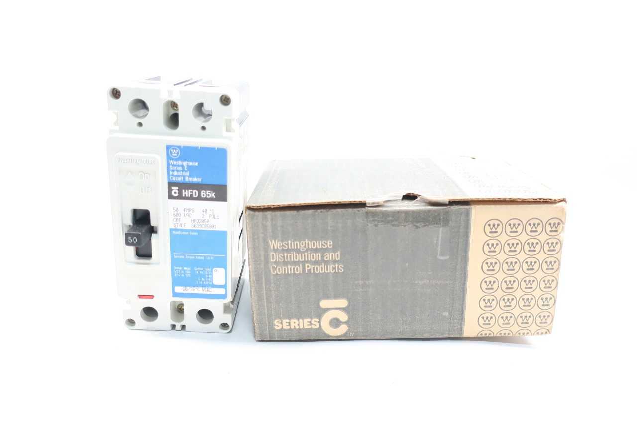 WESTINGHOUSE HFD2050 MOLDED CASE CIRCUIT BREAKER 2P 50A 600V-AC - CIRCUIT BREAKERS WESTINGHOUSE HFD2050 MOLDED CASE CIRCUIT BREAKER 2P 50A 600V-AC - CIRCUIT BREAKERS