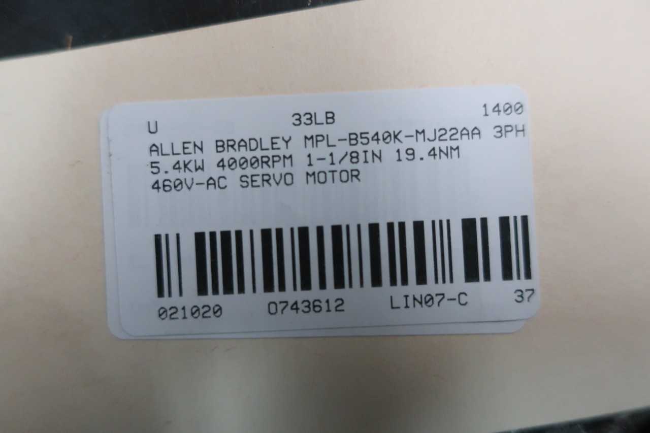 ALLEN BRADLEY MPL-B540K-MJ22AA SERVO MOTOR 3PH 5.4KW 4000RPM - SERVO
