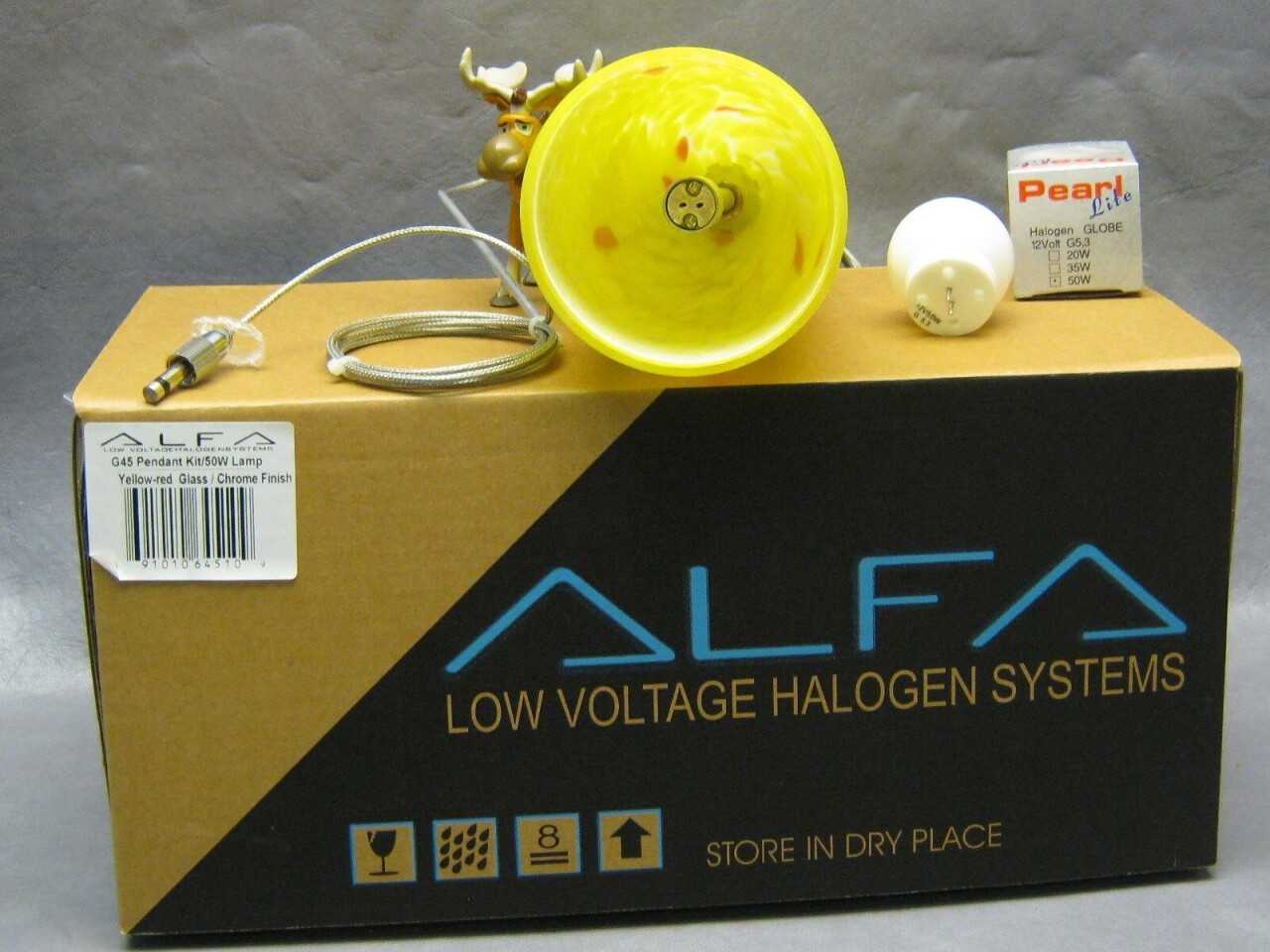(29) Alfa Lighting G45 Quick Jack Pendant Kit w/50W Bulb Yellow-Red Glass 9 3/4" X 4" - LIGHTING (29) Alfa Lighting G45 Quick Jack Pendant Kit w/50W Bulb Yellow-Red Glass 9 3/4" X 4" - LIGHTING