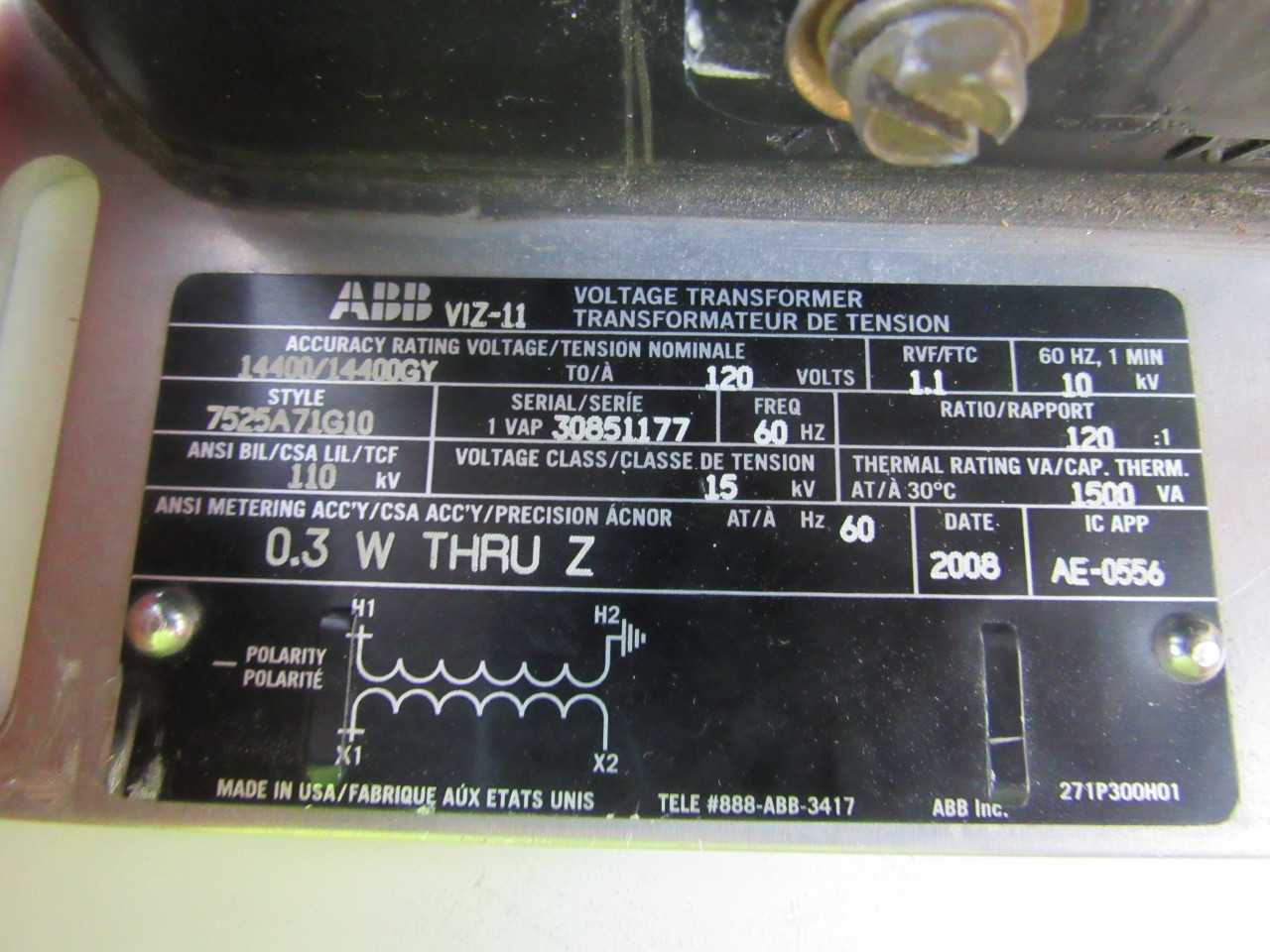 Quantity of 1x VIZ-11-7525A71G10 Transformers - CONTROL TRANSFORMERS