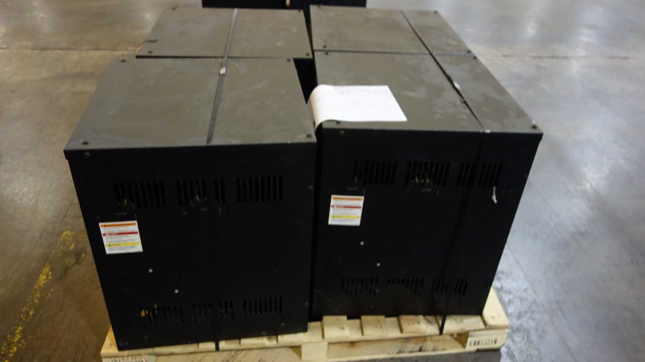 LOT OF 4 APPLIED ENERGY 18R1050E3D 36V-DC WORK HORSE SERIES 2 INDUSTRIAL BATTERY CHARGERS 208/240/480V-AC IN - ELECTRICAL COMPONENTS