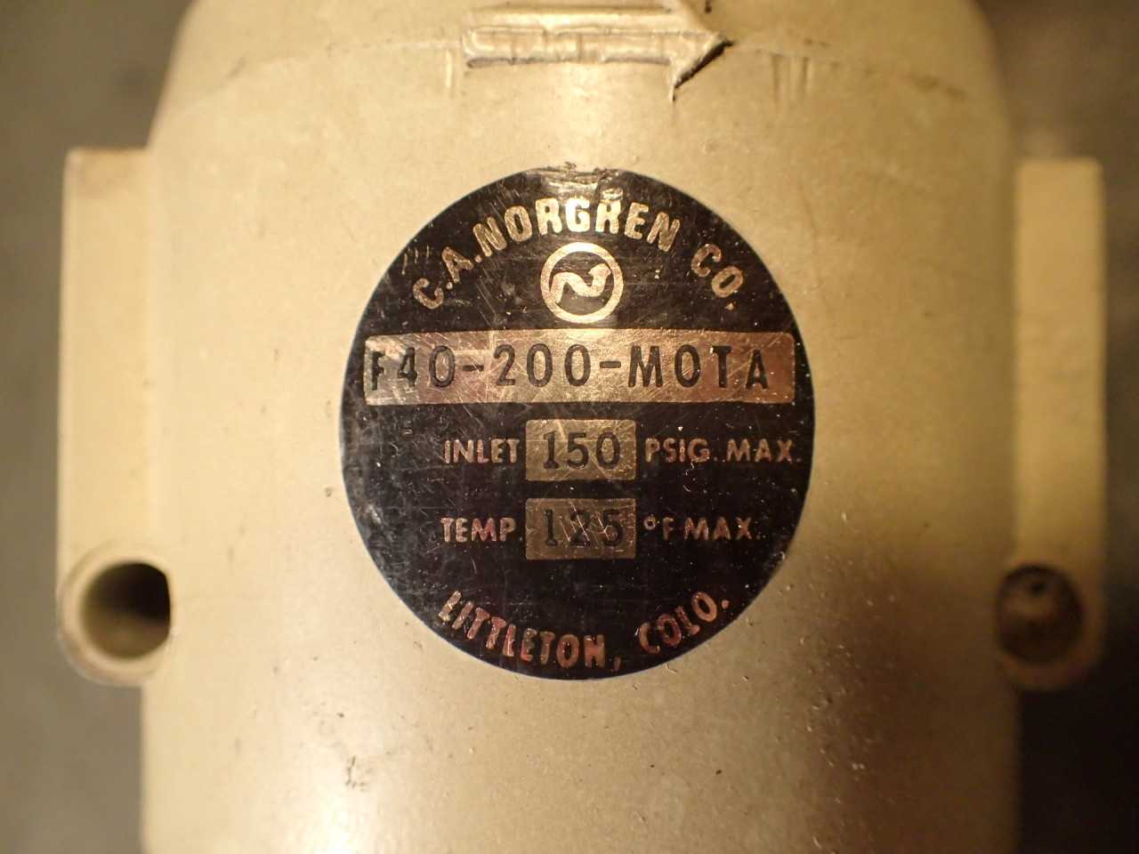 Norgren F40-200-M0TA Pneumatic Air System Filter Unit: 665-04 Oil Vapor Filter - FILTER, REGULATOR & LUBRICATOR COMBOS