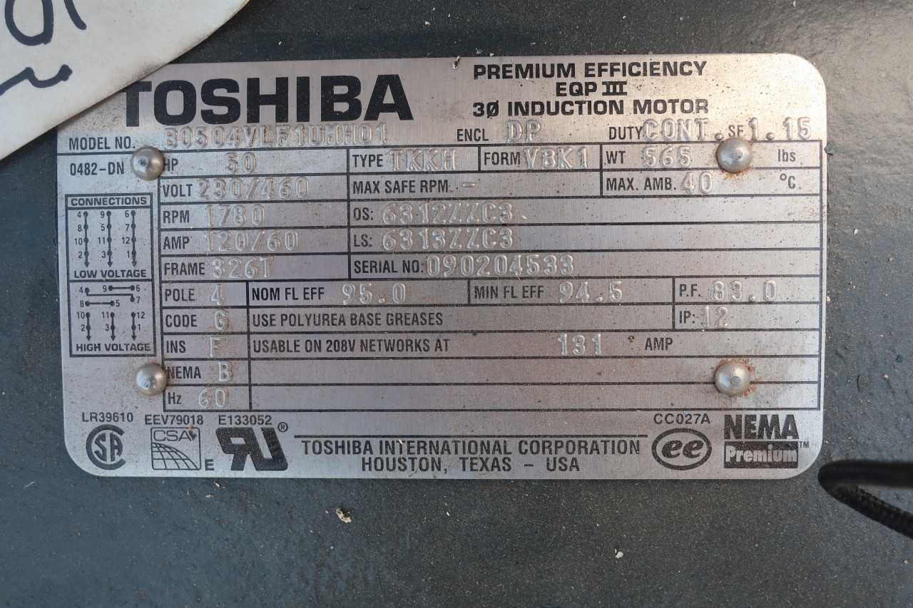 TOSHIBA MOTOR B0504VLF1UMH01 50HP 460V 1780RPM 326T 4P - ELECTRIC MOTORS
