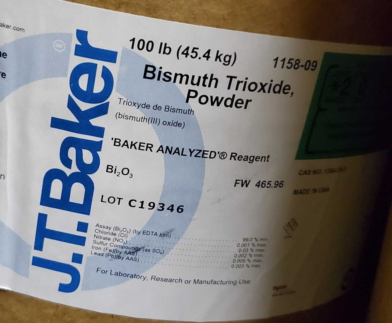 Bismuth Trioxide - 48 pounds - PROCESS EQUIPMENT