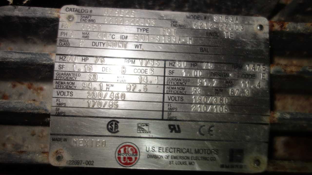 US MOTORS 365T 75HP 230/460V-AC ELECTRIC MOTOR 1785 RPM - ELECTRIC MOTORS