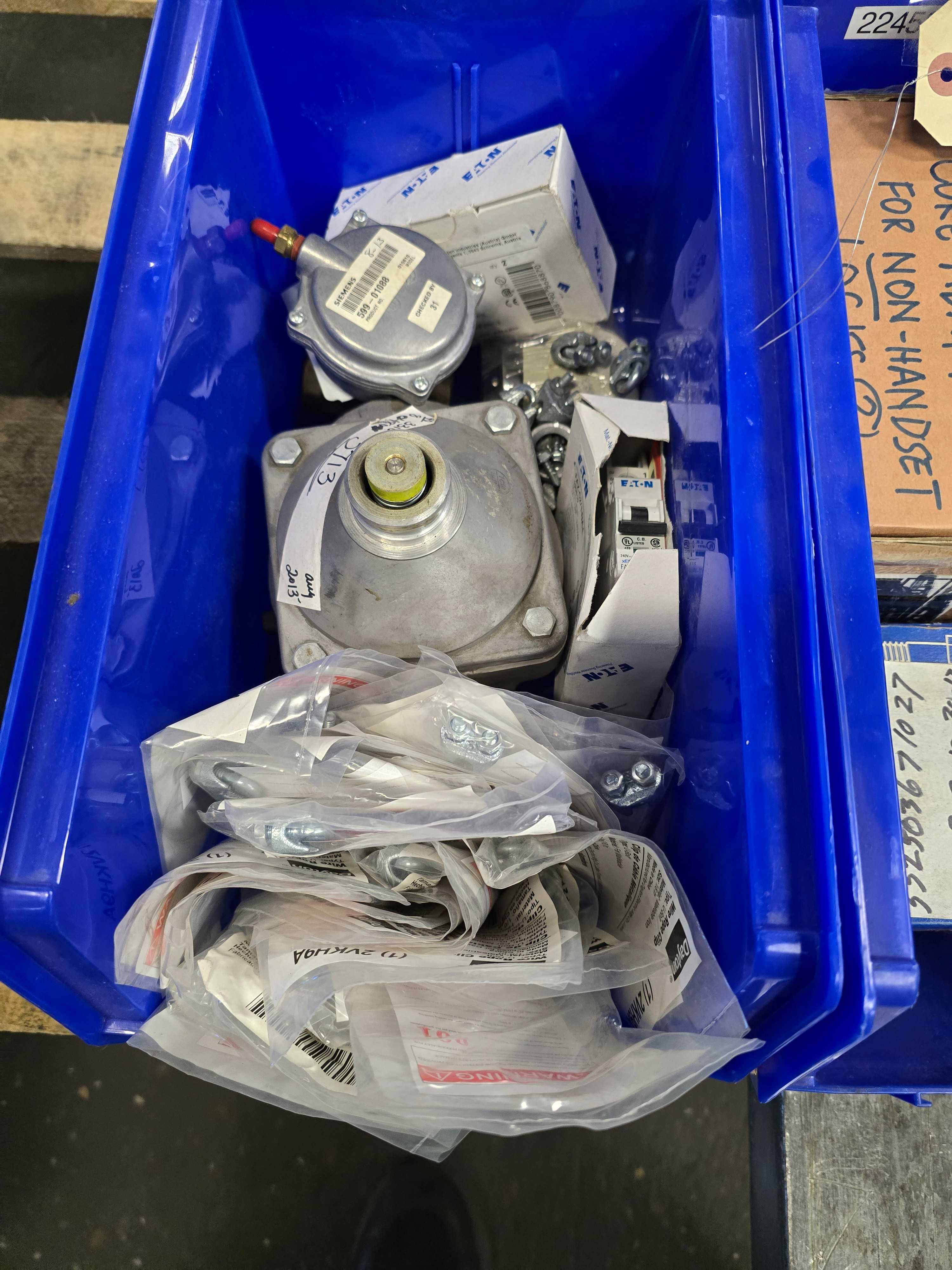 LOT OF BIN WITH ASSORTED PARTS & FITTINGS - INDUSTRIAL PARTS