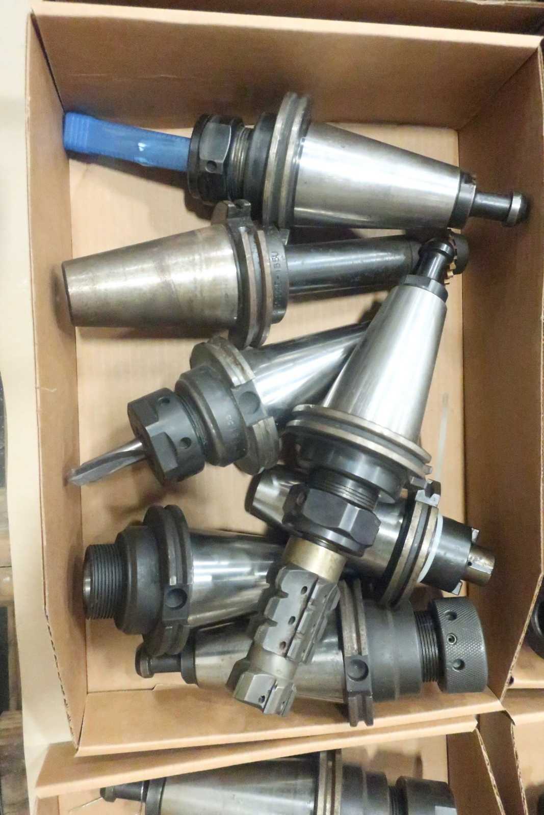 LOT OF ASSORTED CAT50 TOOL HOLDERS WITH ATTACHMENTS - ELECTRIC POWER TOOLS