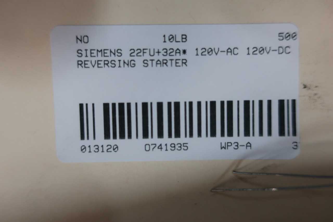 SIEMENS 22FU+32A* REVERSING STARTER 120V-AC 120V-DC - ELECTRIC POWER TOOLS