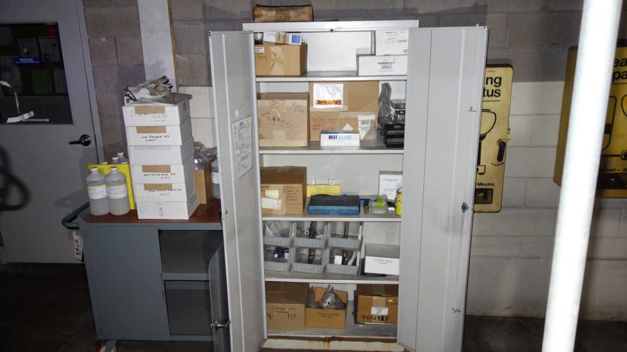 CABINET AND ROLLING DESK WITH CONTENTS, LAB PARTS - PLANT & FACILITY