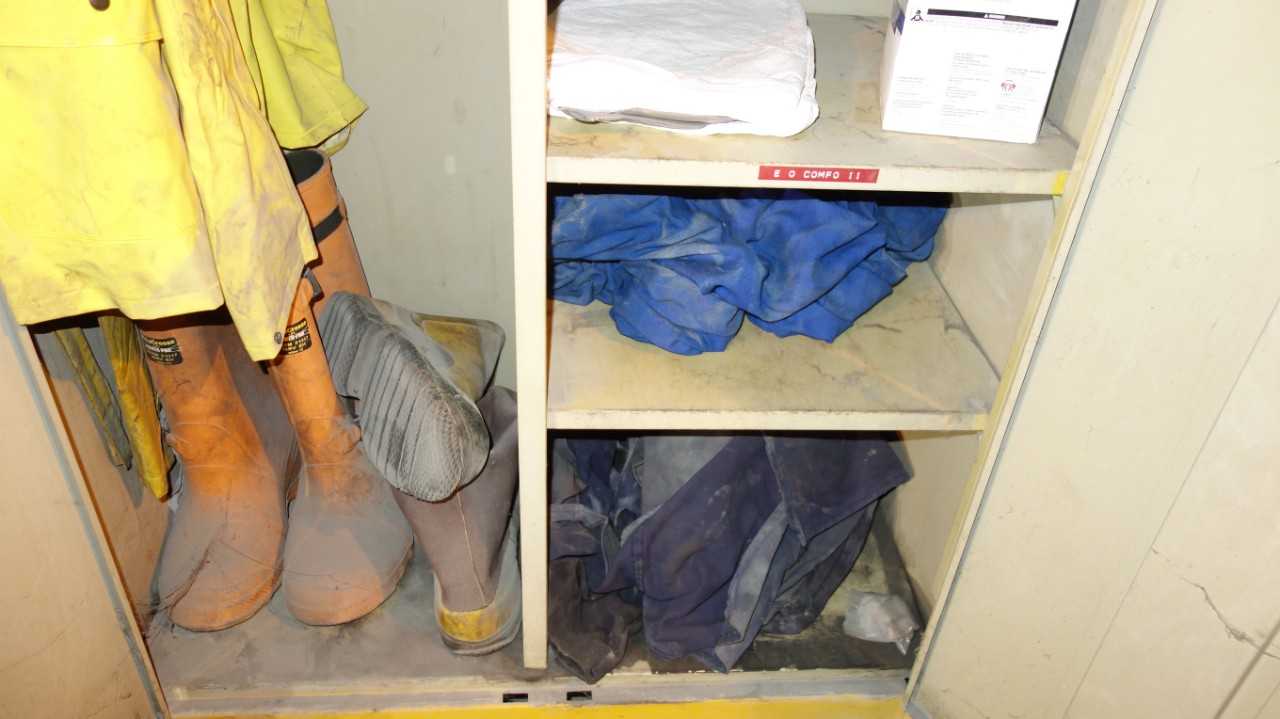 2 DOOR SAFETY LOCKER W/ CONTENTS, FIRE HELMETS, FACE SHIELDS, COVERALLS - TOOL STORAGE