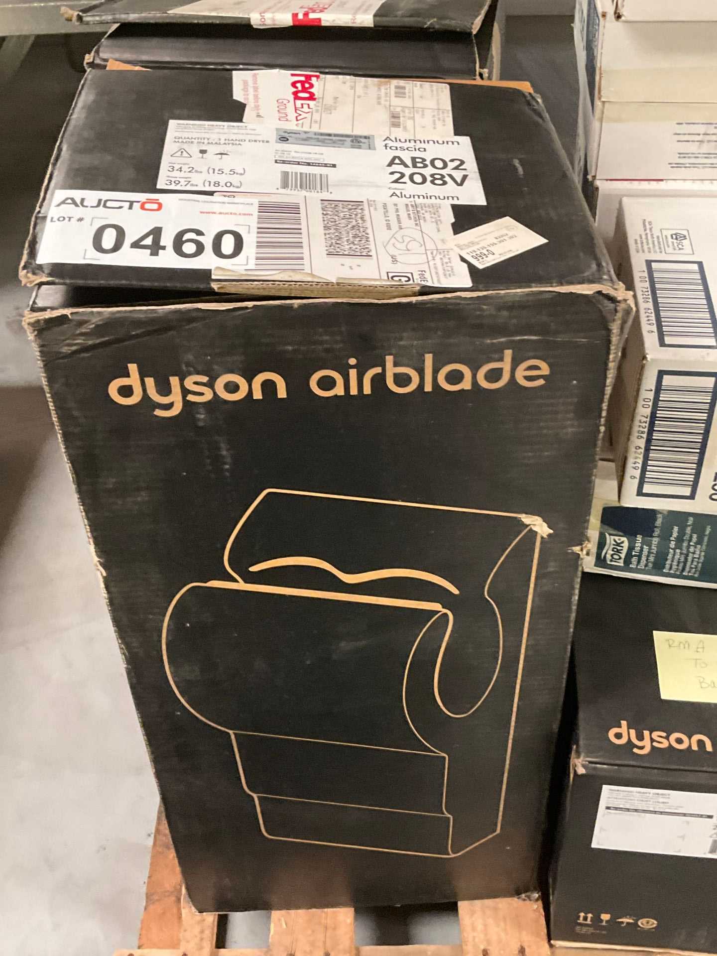 Pallet of Dyson Electric Hand Dryers and Tork Bath Tissue Dispensers