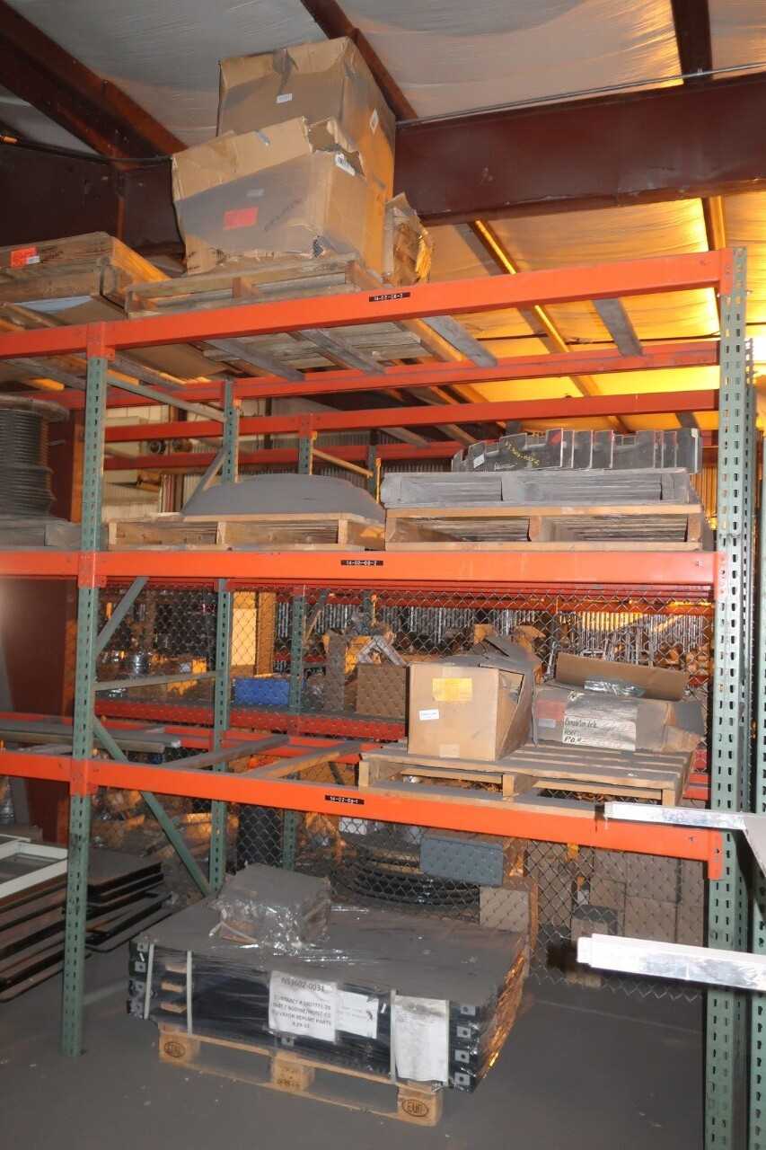CONTENTS OF 8X SECTIONS OF PALLET RACKING (EXCLUDES LOT 644), ASSORTED COAL TURBINE CONTROL REPLACEMENT PARTS, BEARINGS, VALVES, WIRE SPOOLS, ACTUATORS, CHARGER, BOLTS, NUTS, EXPANSION JOINTS, - VALVES