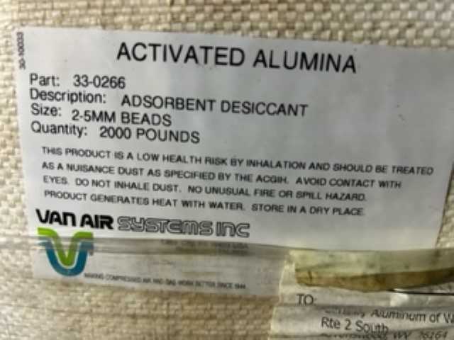 Bulk Lot of Van Air Activated Alumina Desiccant Absorbent - QTY 2, 2000 lbs/sack - MATERIAL HANDLING