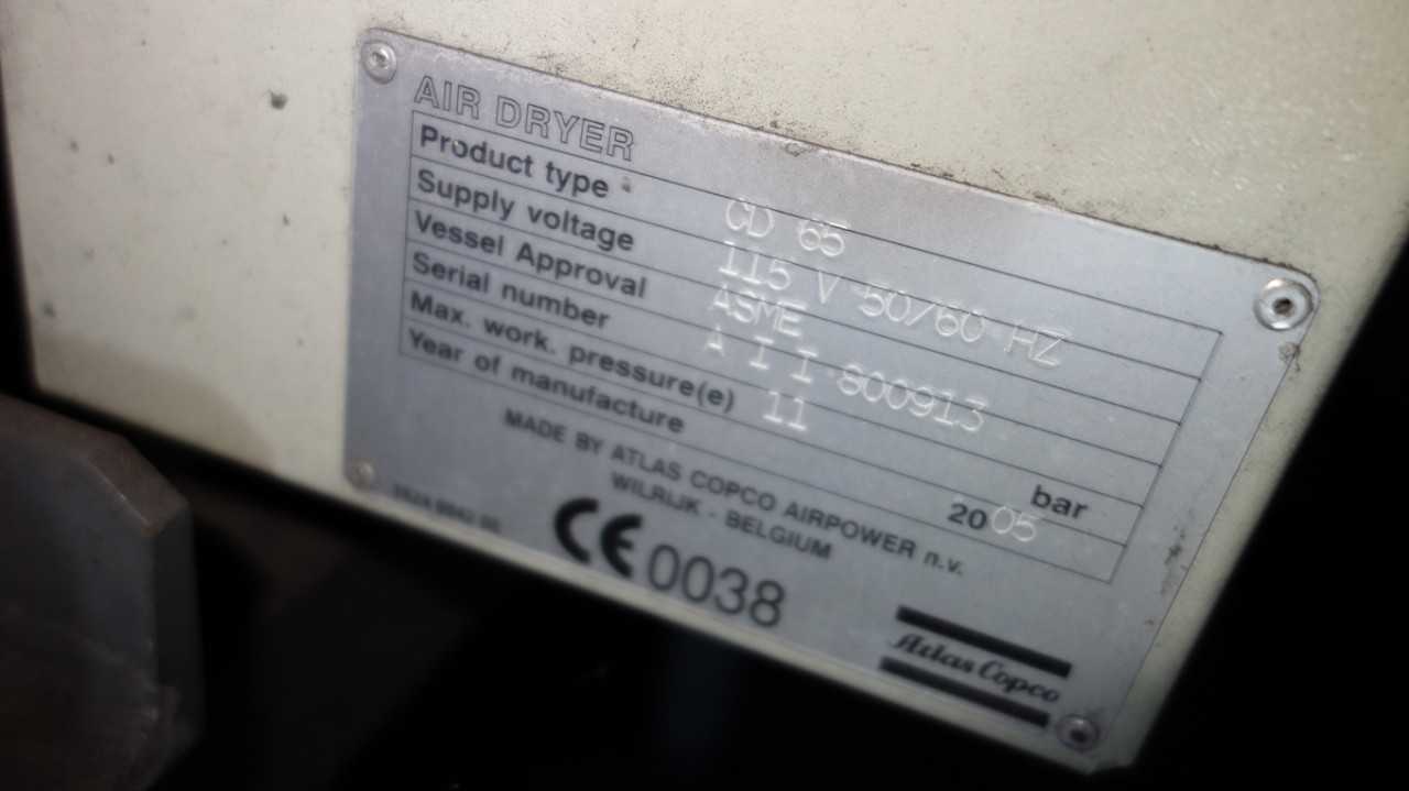 ATLAS COPCO CD65 PURGE AIR DRYER 115V - AIR DRYERS