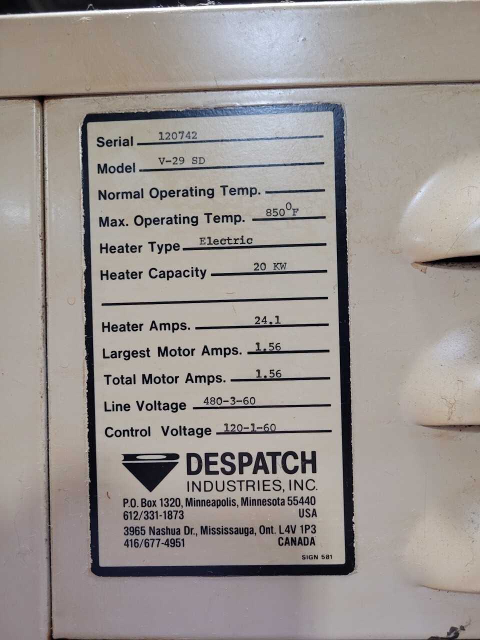 Despatch Draw Oven - PROCESS EQUIPMENT