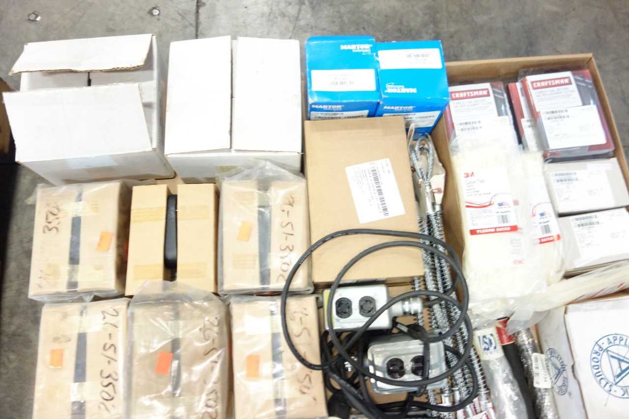 4 PALLETS OF ASSORTED MISCELLANEOUS INDUSTRIAL SURPLUS - ELECTRICAL COMPONENTS