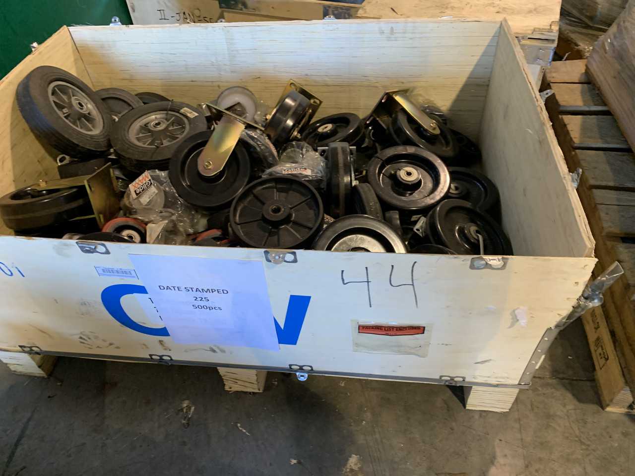 CRATE OF INDUSTRIAL CASTERS WHEELS VARIOUS SIZES - INDUSTRIAL PARTS